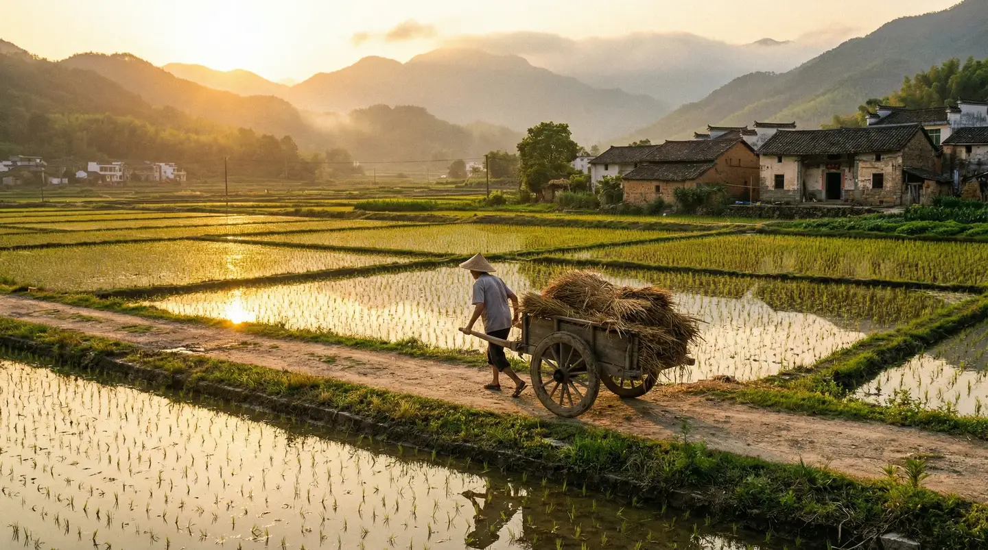 国色天香在线观看免费高清完整版 - 金色夕阳下的乡村田野，老农推着木车行走在田埂上